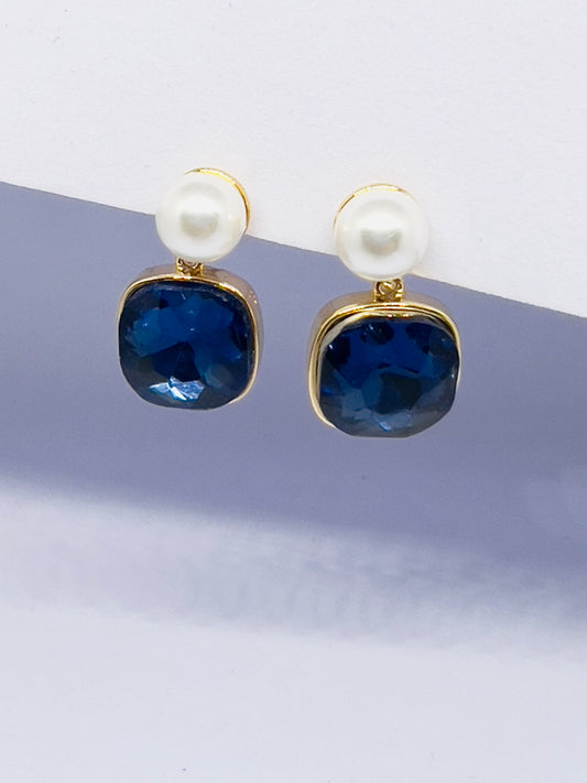 Nebula Noir Teardrops with Pearl Studs Earrings