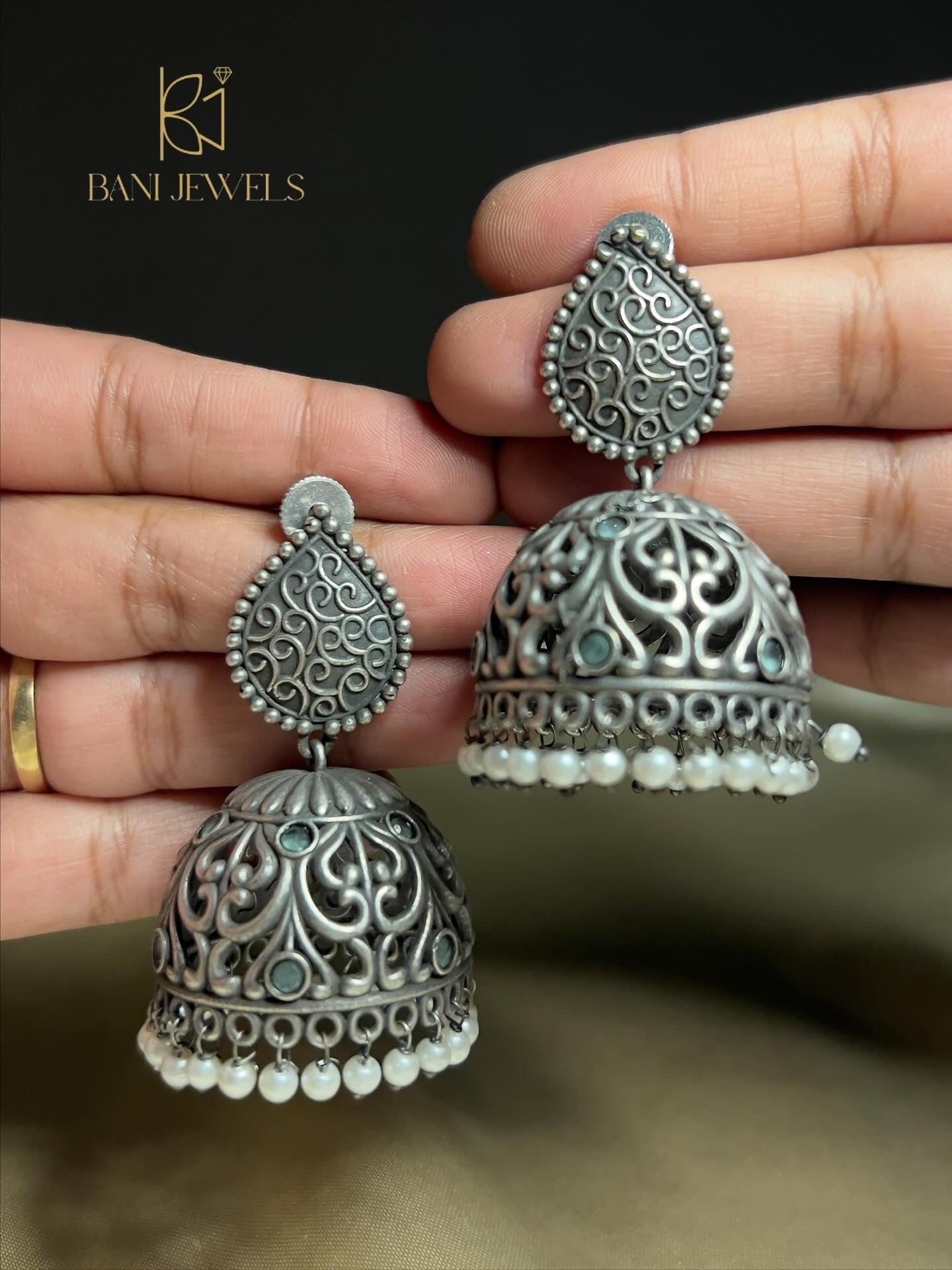 Jali Oxidised Jhumki Earrings