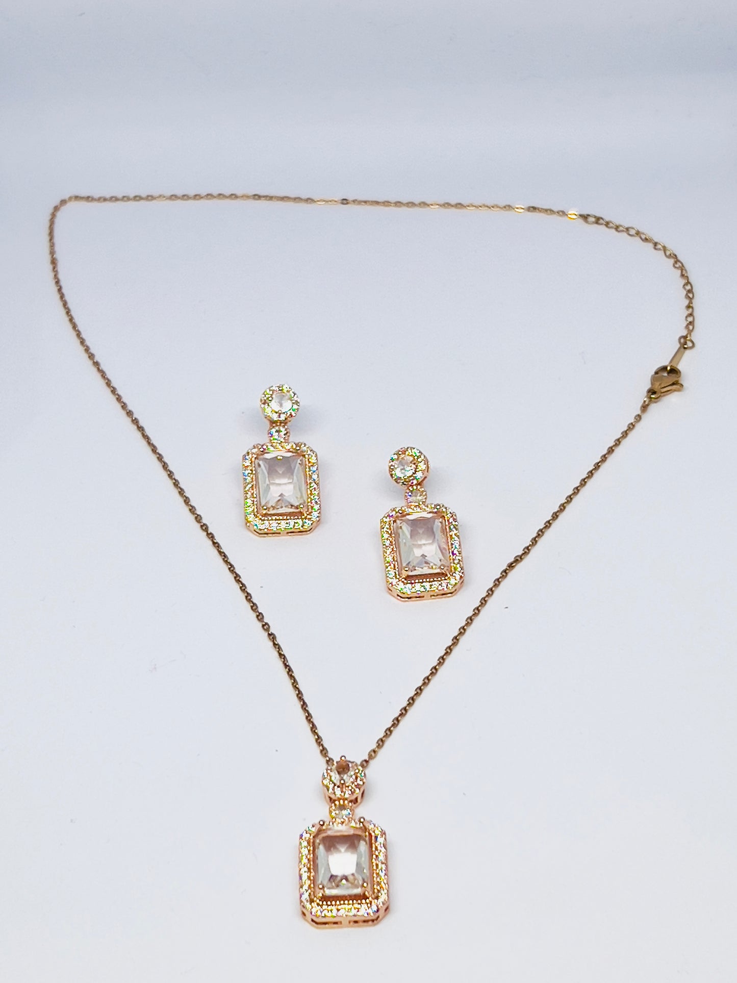 Rose Gold AD Pendant With Earrings