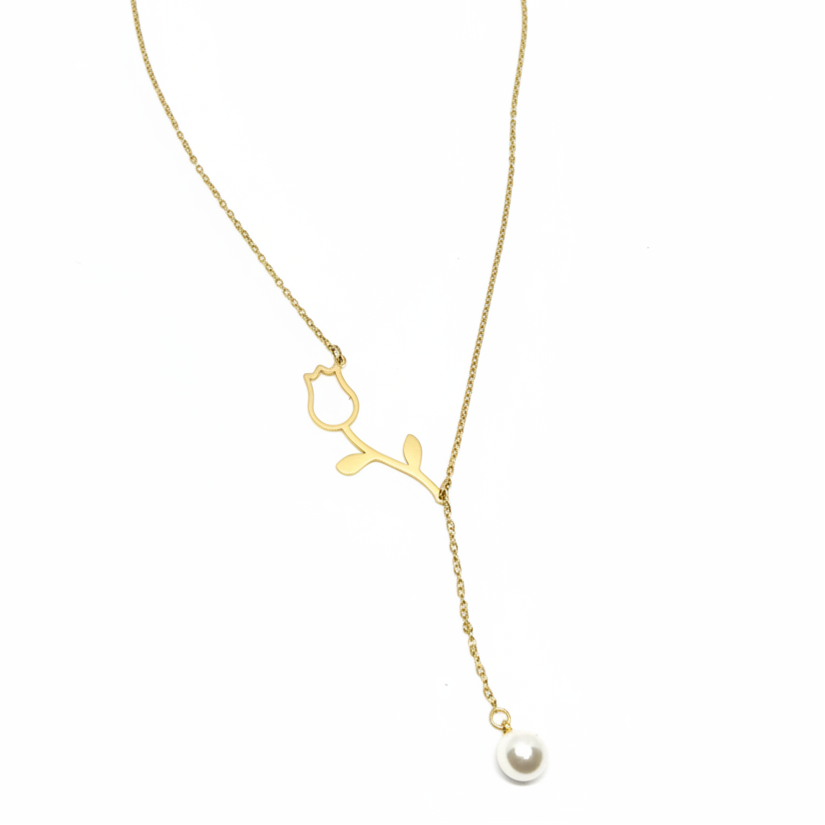 La Rose Pendant with Pearl Drop Chain