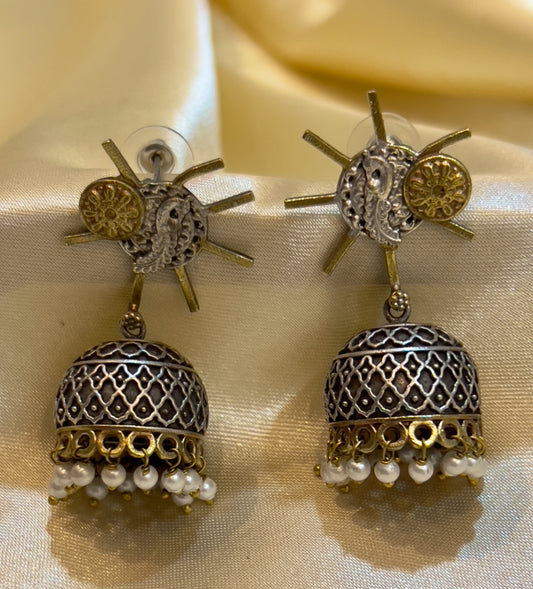 Dual Toned Antique Jhumka Earrings