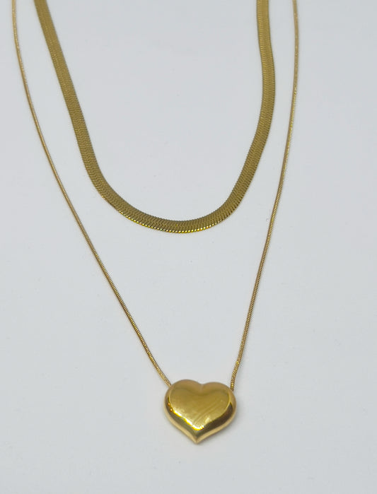 Layered Heart Charm with Snake Chain