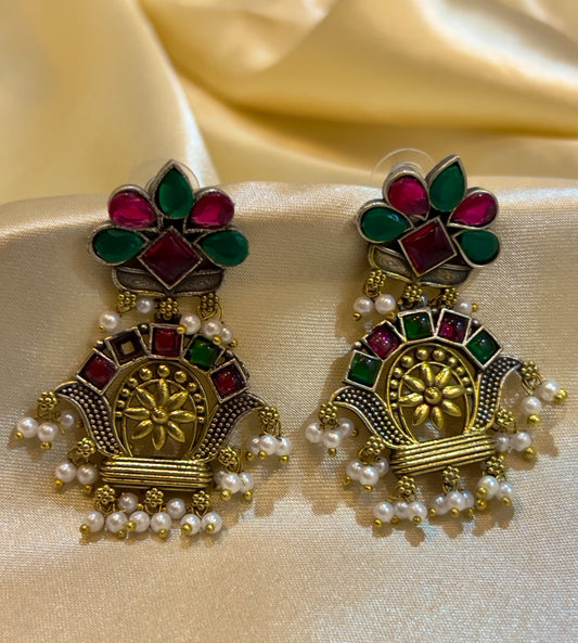 Multi Colored Silver Replica Jhumka Earrings