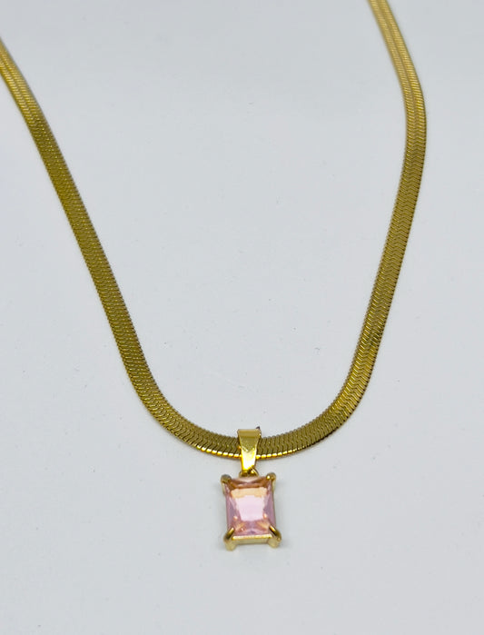 Minimalist Pink Pendant  on a Snake Chain
