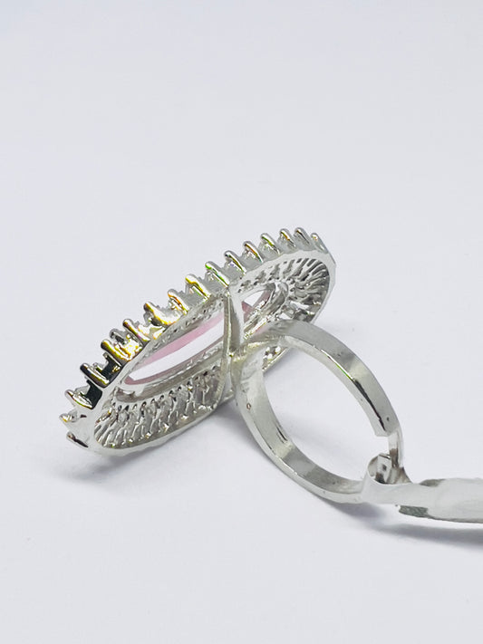 Rose Quartz (Rhodium-Plated) AD Ring (Adjustable)
