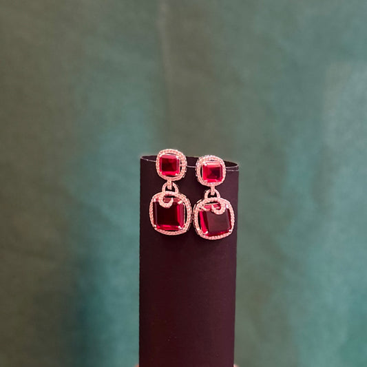 Red Wine - Cocktail Earrings in American Diamond