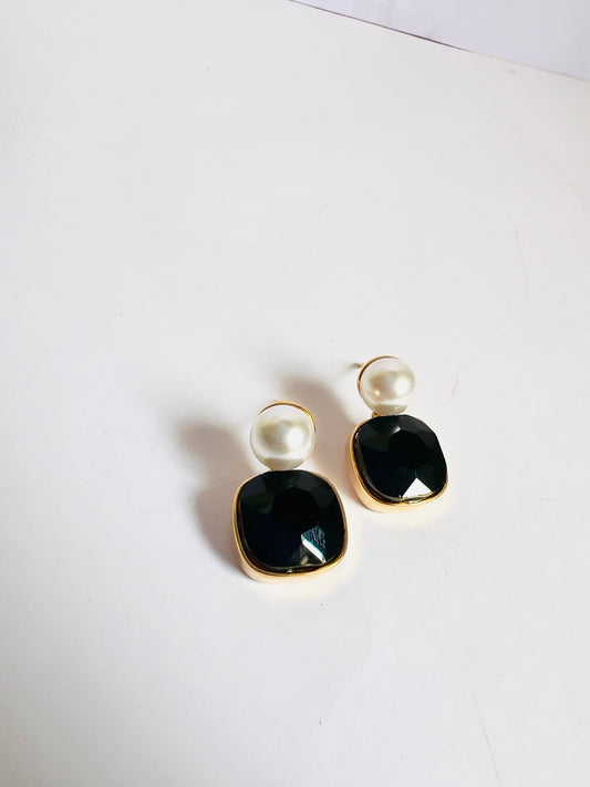 Midnight Noir Teardrops with Pearl Studs