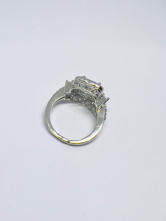 Rhodium-Plated Solitaire AD Finger Ring