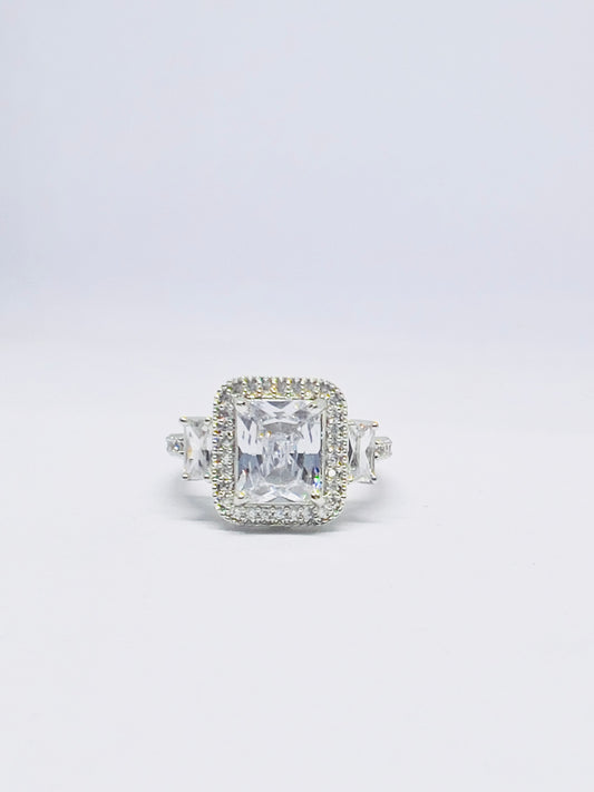 Rhodium-Plated Solitaire AD Finger Ring