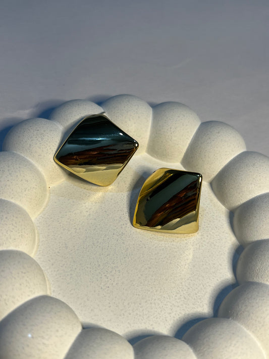 Curvy Square Studs - (Earrings)