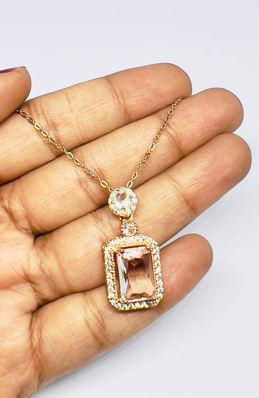 Rose Gold AD Pendant With Earrings