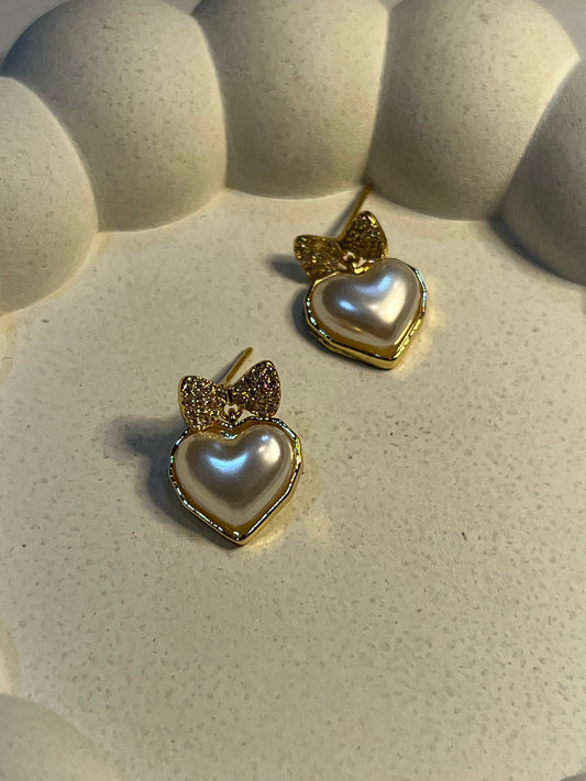 Bow Heart Drop Ear Studs