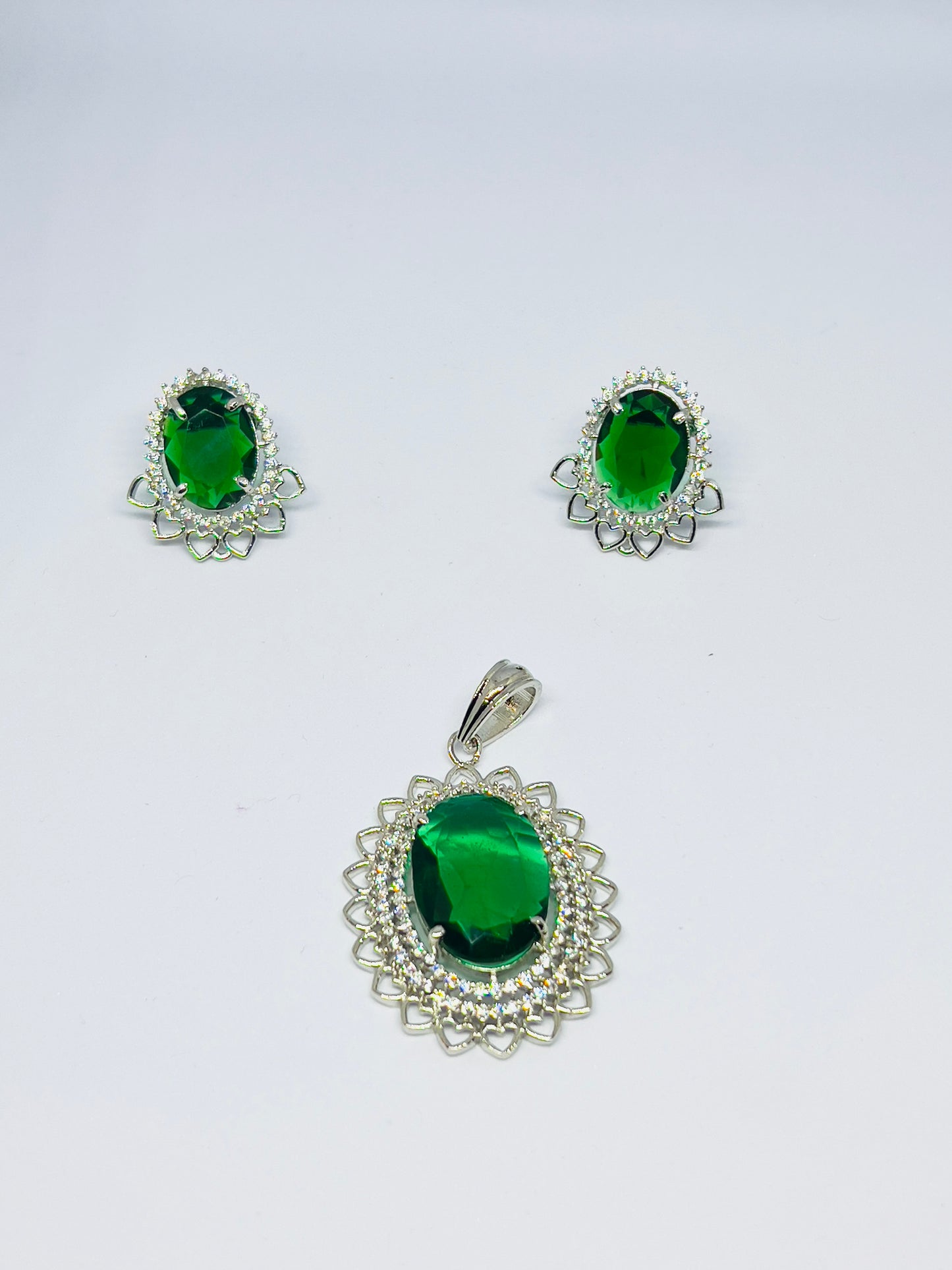 Emerald Green AD Pendant With Earrings