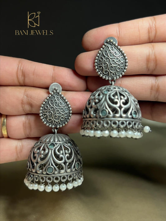 Jali Oxidised Jhumki Earrings