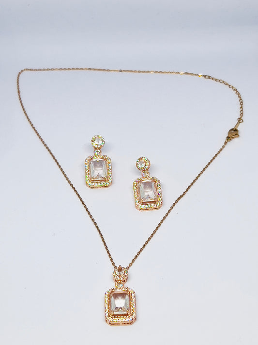 Rose Gold AD Pendant With Earrings