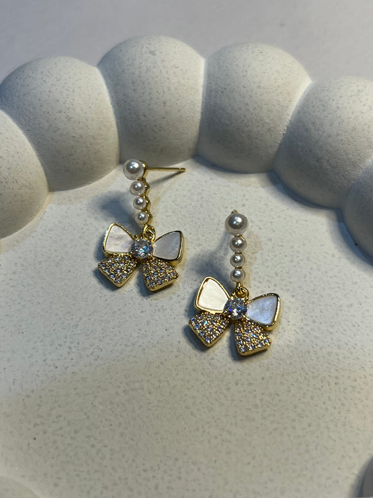 Pearl Bow Drop Earrings