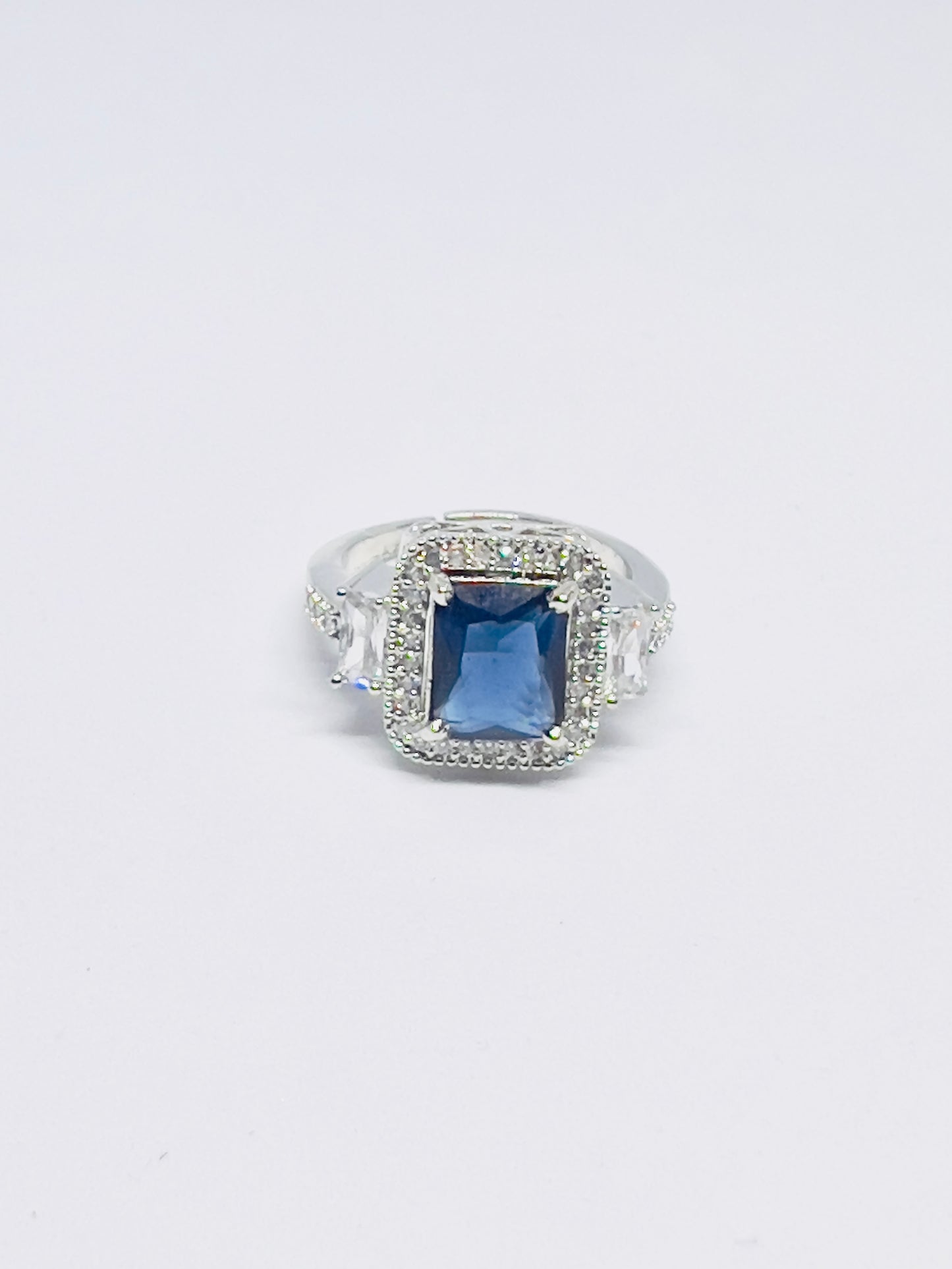 Rhodium-Plated Solitaire AD Finger Ring