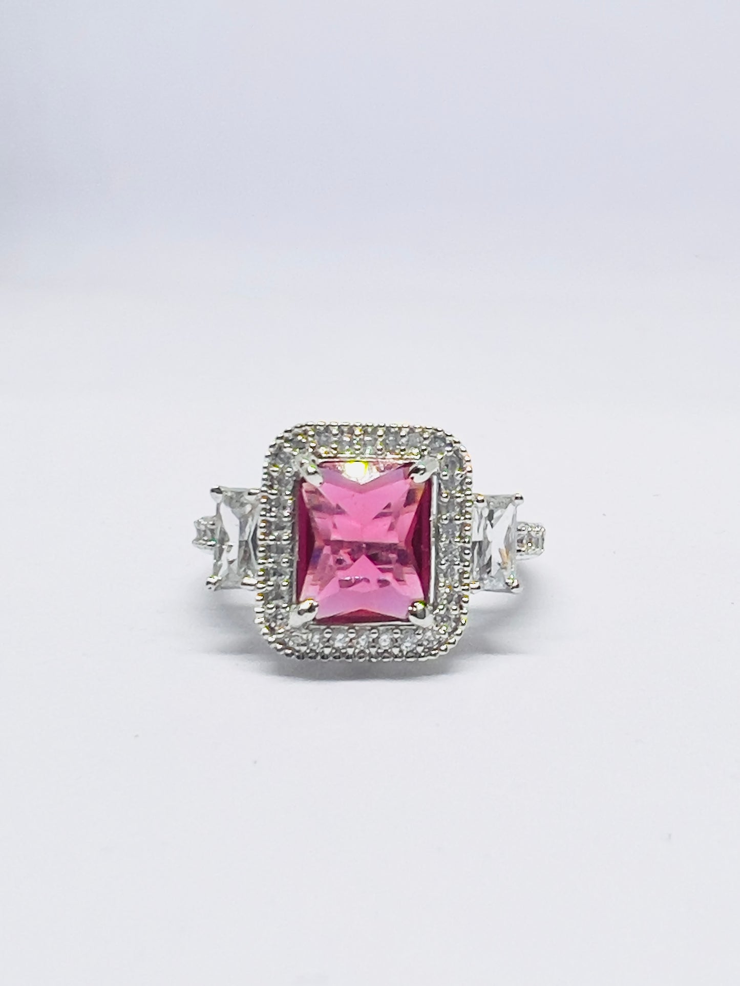 Rhodium-Plated Solitaire AD Finger Ring