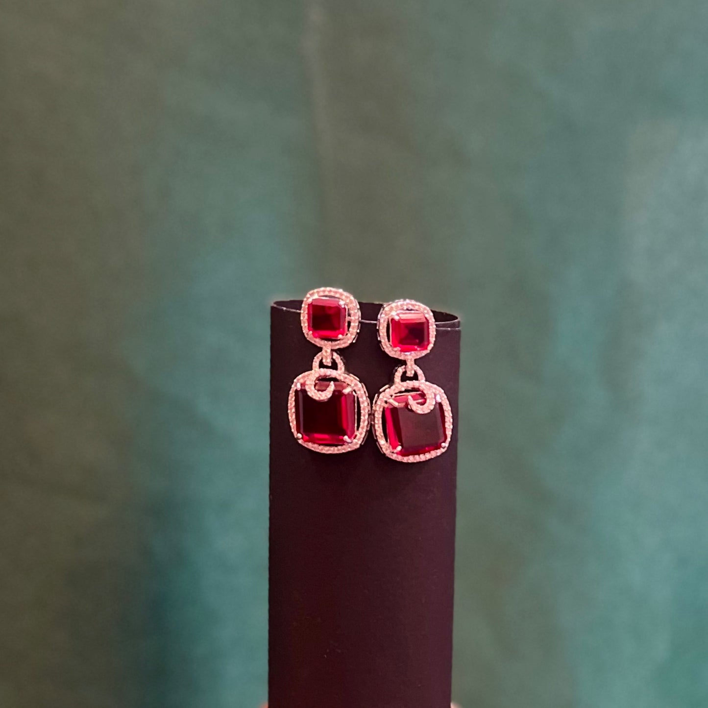 Red Wine - Cocktail Earrings in American Diamond