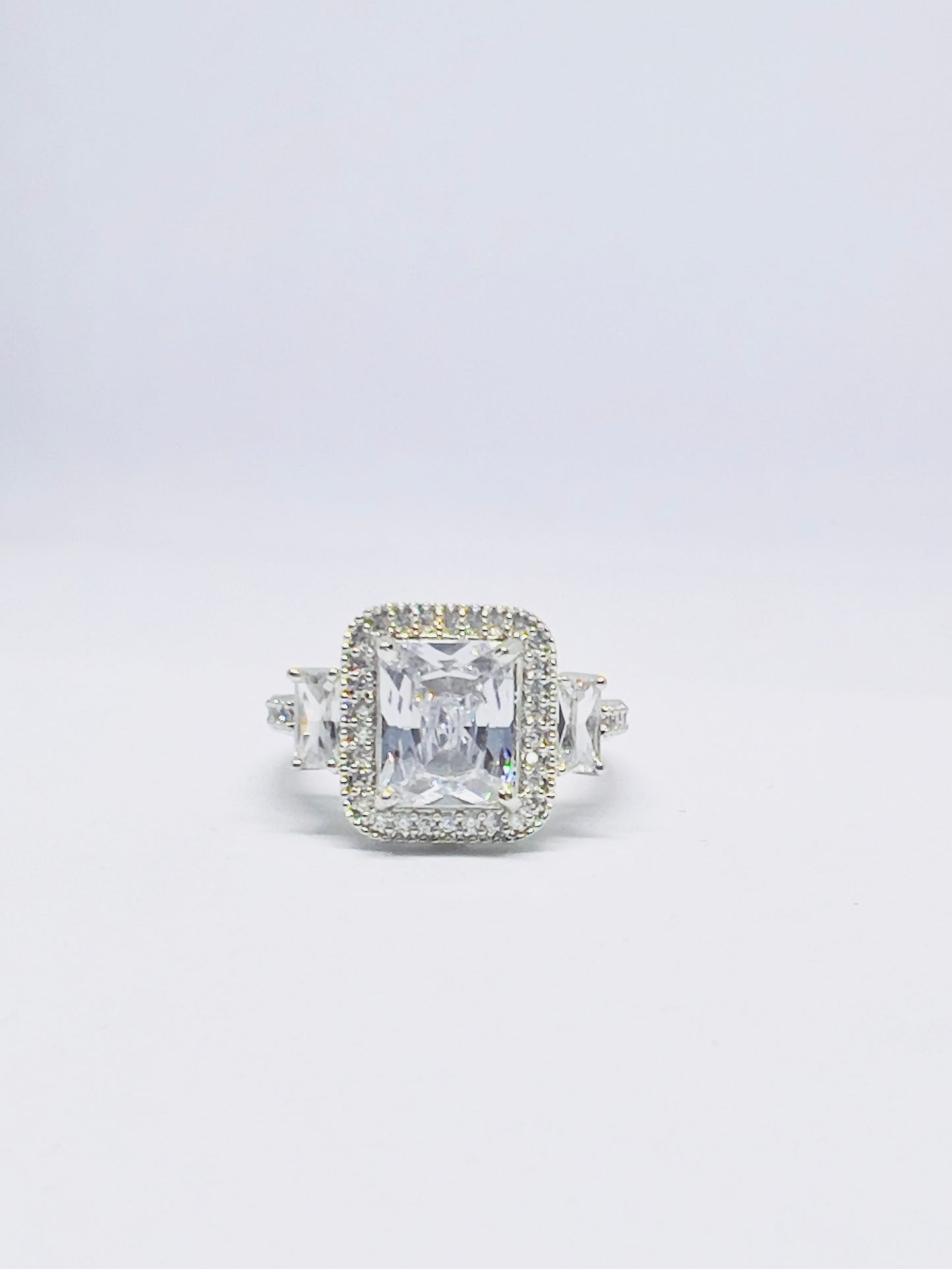 Rhodium-Plated Solitaire AD Finger Ring
