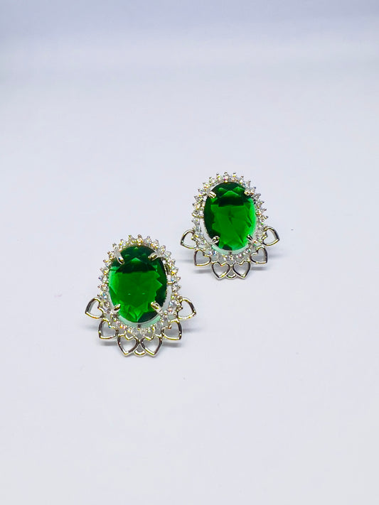 Emerald Green AD Pendant With Earrings