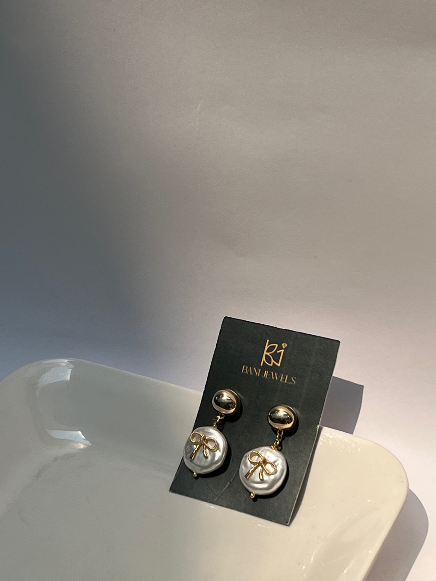 White Pearl with Bow Drop Earrings